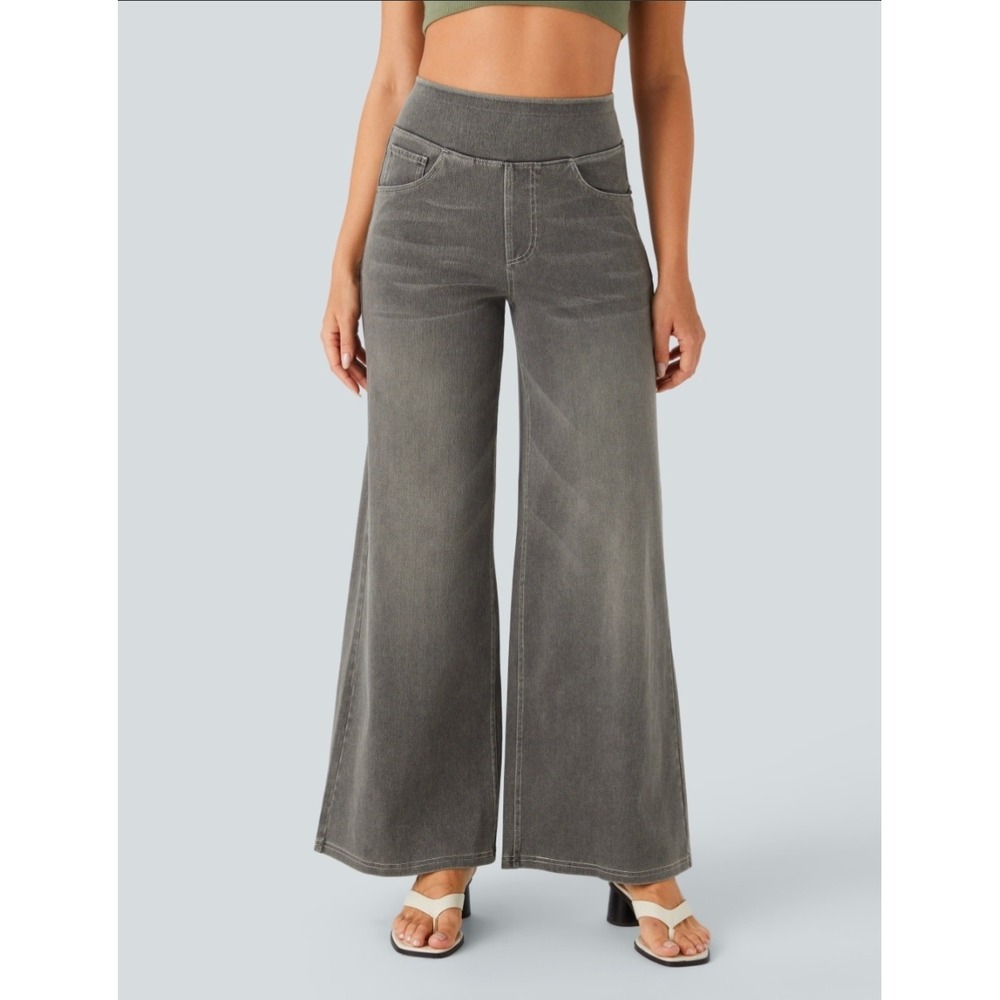 Halara Flex High Waisted Wide Leg Baggy Washed Grey Denim Pants Medium NWT